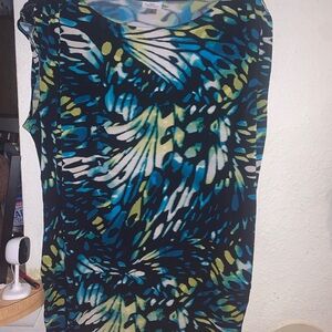 Worthington Black Blue Green Abstract Print Sleeveless Blouse